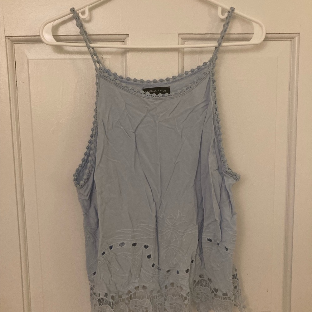 Kendall & Kylie Blue Cropped Embellished Tanktop